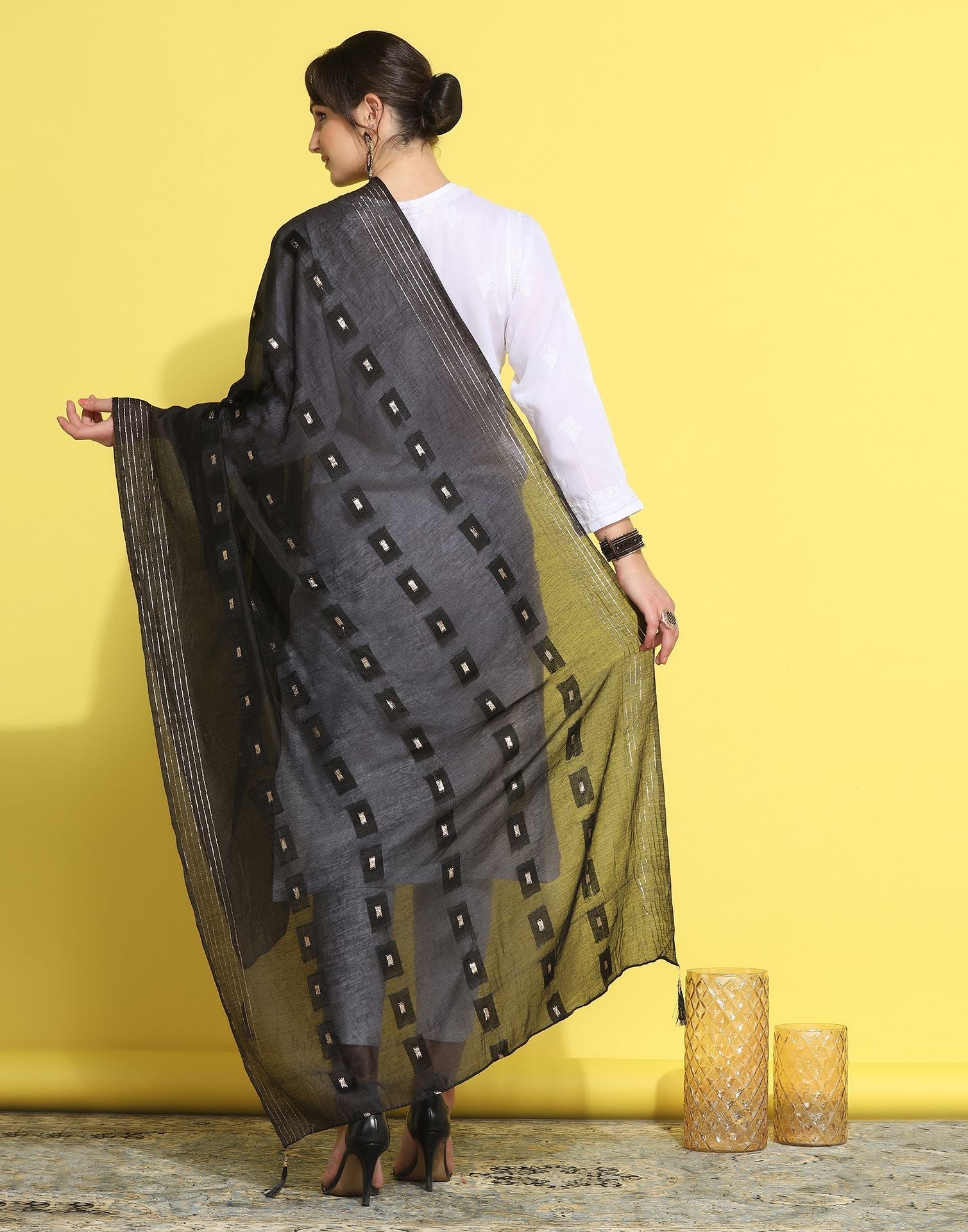 Black Cotton Dupatta | Leemboodi