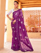 Ready to Wear Dark Purple Chiffon Embroidery Saree