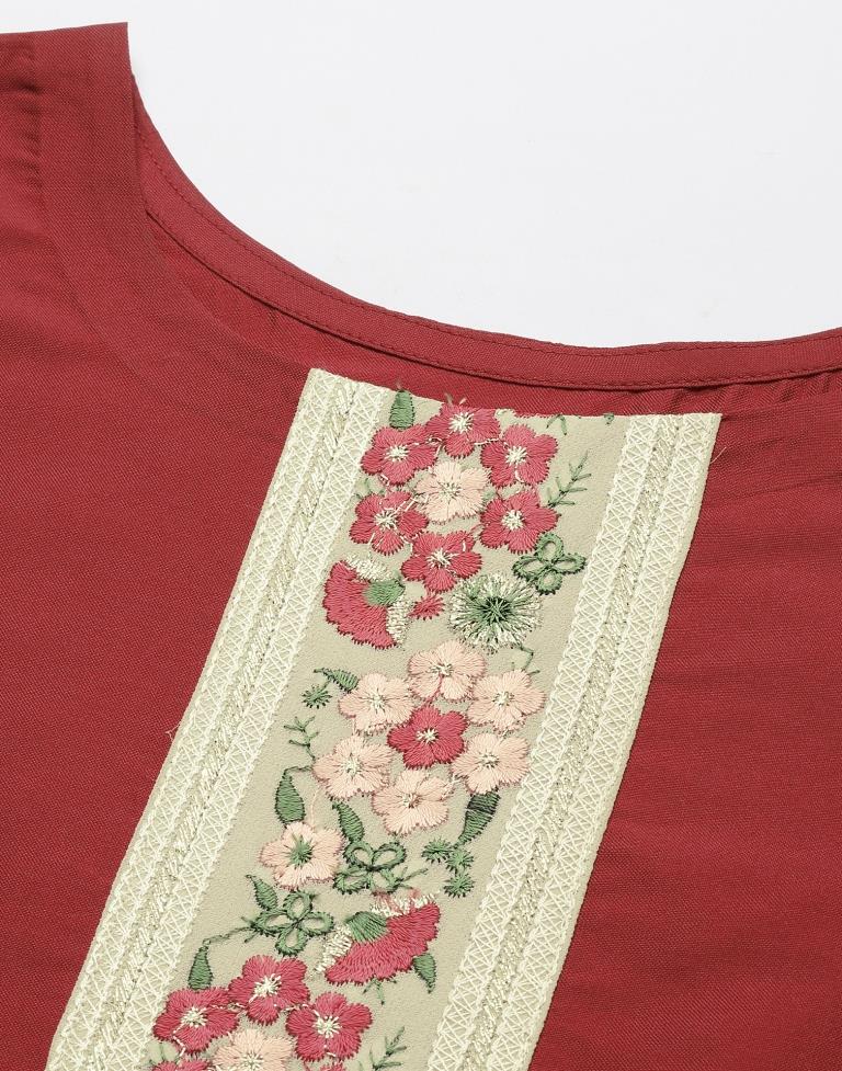 Maroon Kurti With Pant And Dupatta | Leemboodi