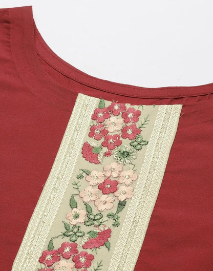 Maroon Kurti With Pant And Dupatta | Leemboodi