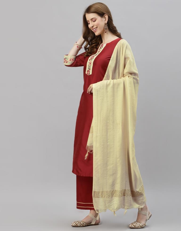 Maroon Kurti With Pant And Dupatta | Leemboodi