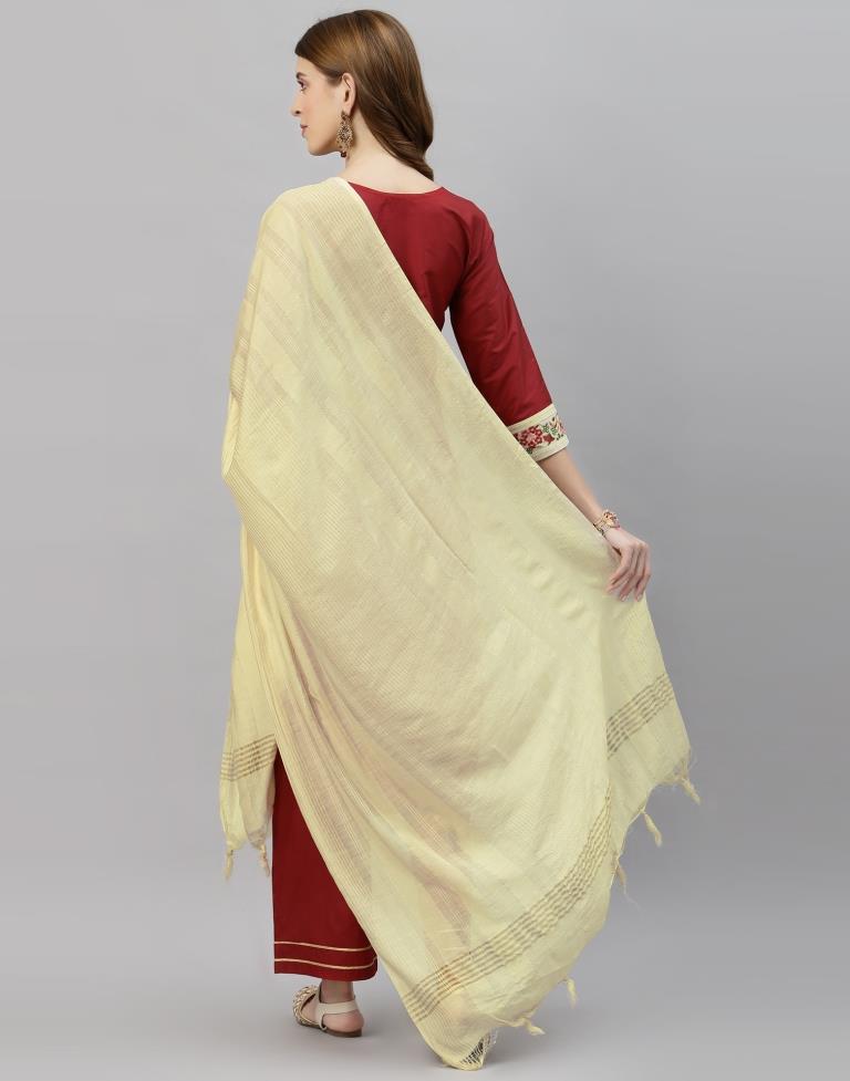 Maroon Kurti With Pant And Dupatta | Leemboodi