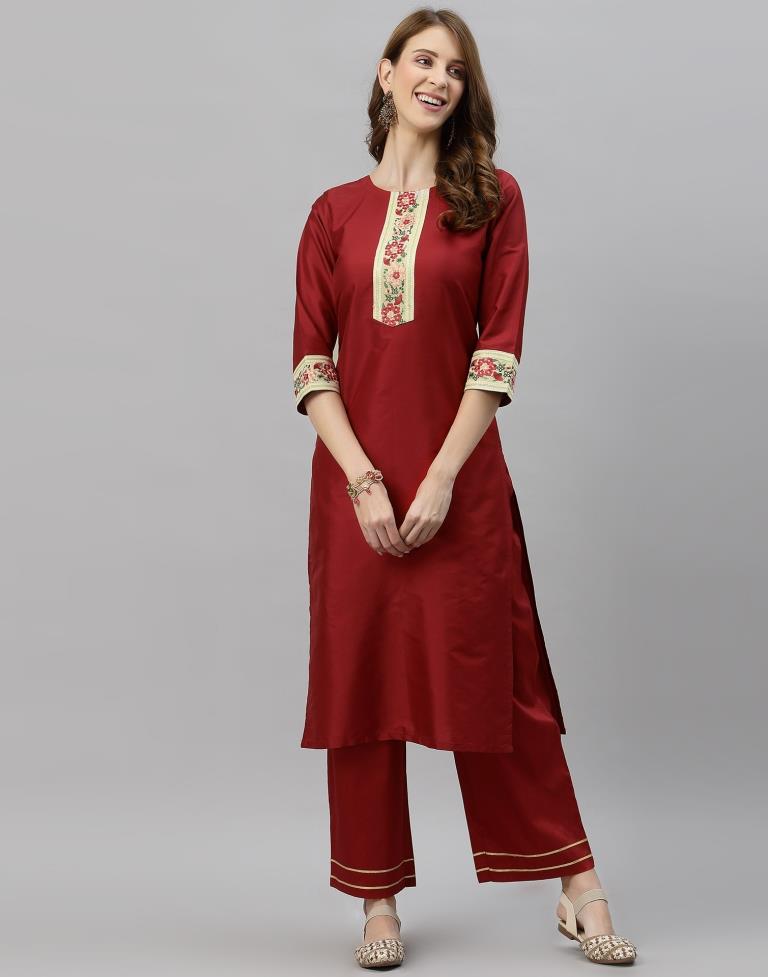 Maroon Kurti With Pant And Dupatta | Leemboodi