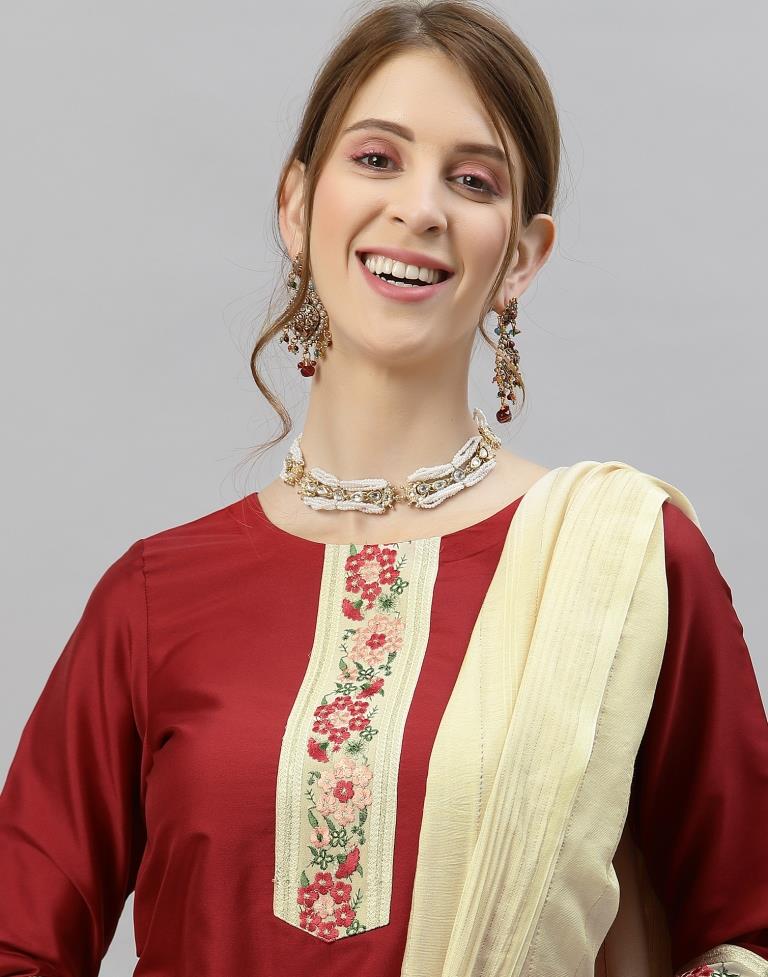 Maroon Kurti With Pant And Dupatta | Leemboodi
