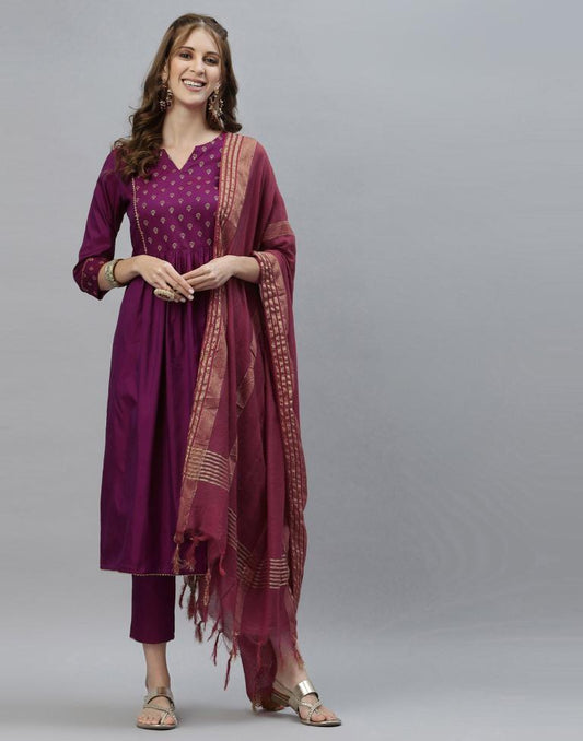 Magenta Kurti With Pant And Dupatta | Sudathi