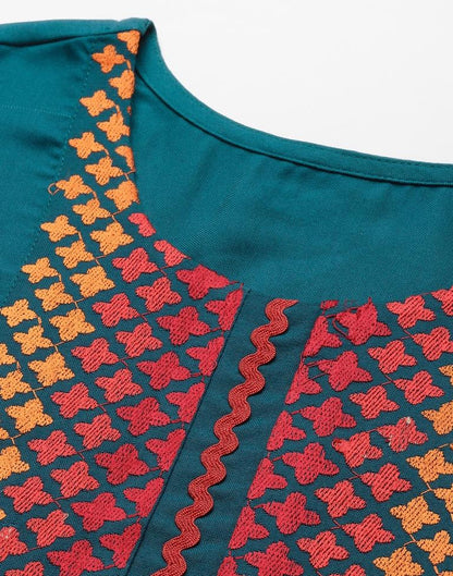 Teal Kurti With Pant And Dupatta | Leemboodi