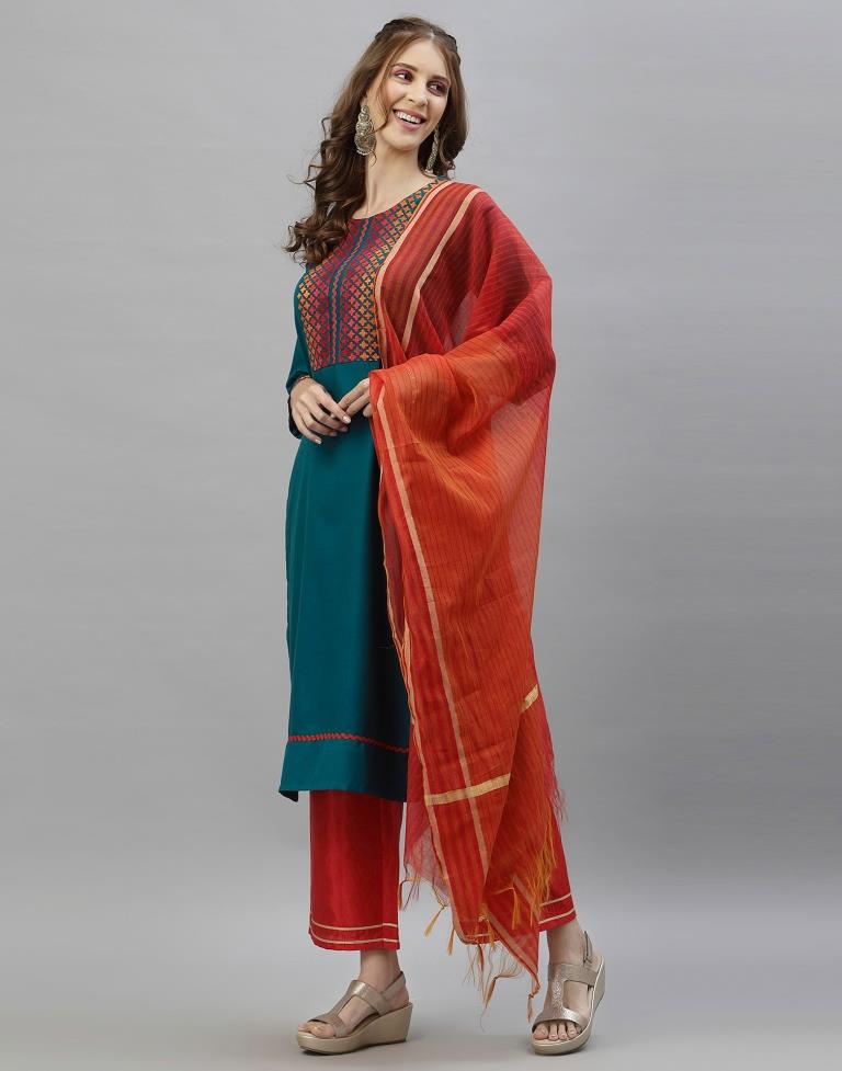 Teal Kurti With Pant And Dupatta | Leemboodi