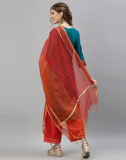 Teal Kurti With Pant And Dupatta | Leemboodi
