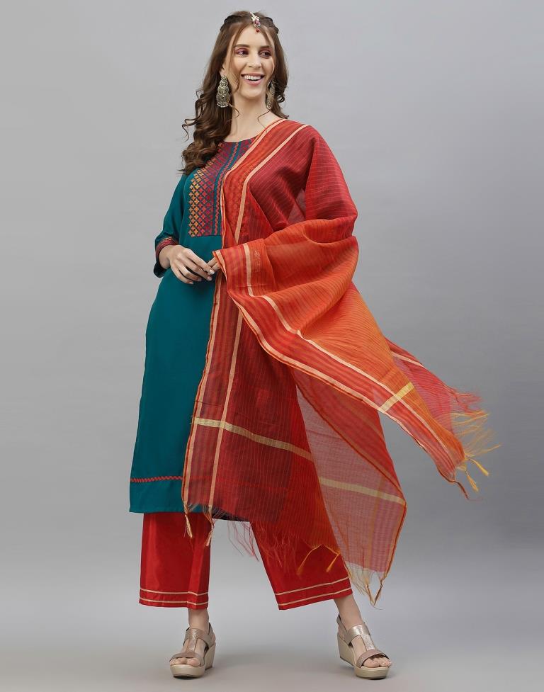 Teal Kurti With Pant And Dupatta | Leemboodi