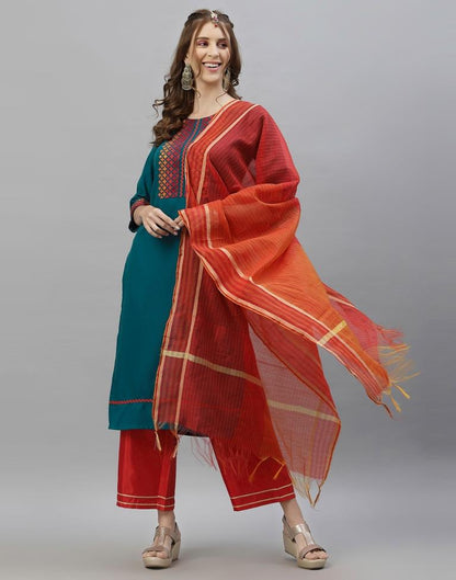 Teal Kurti With Pant And Dupatta | Leemboodi
