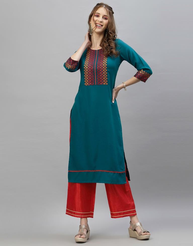 Teal Kurti With Pant And Dupatta | Leemboodi