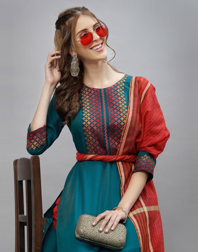 Teal Kurti With Pant And Dupatta | Leemboodi