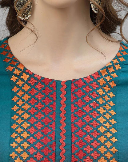 Teal Kurti With Pant And Dupatta | Leemboodi