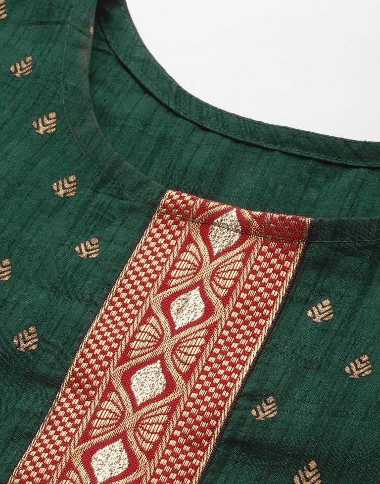 Bottle Green Kurti with Pant And Dupatta | Leemboodi