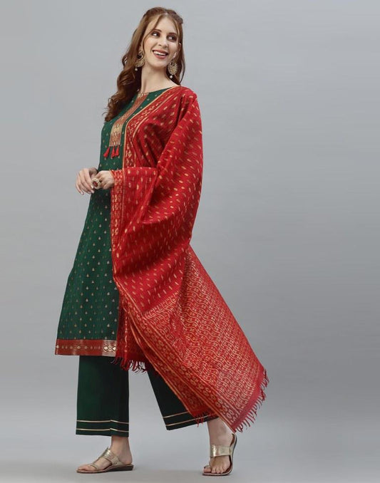 Bottle Green Kurti with Pant And Dupatta | Leemboodi