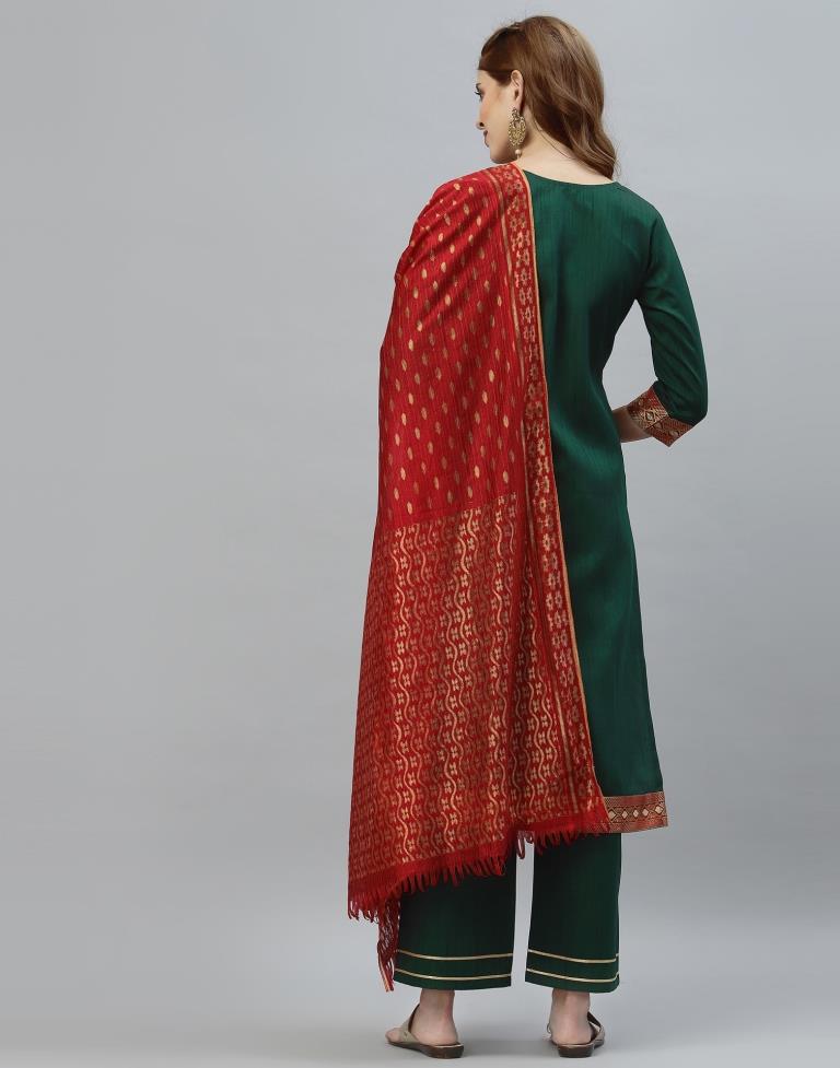 Bottle Green Kurti with Pant And Dupatta | Leemboodi