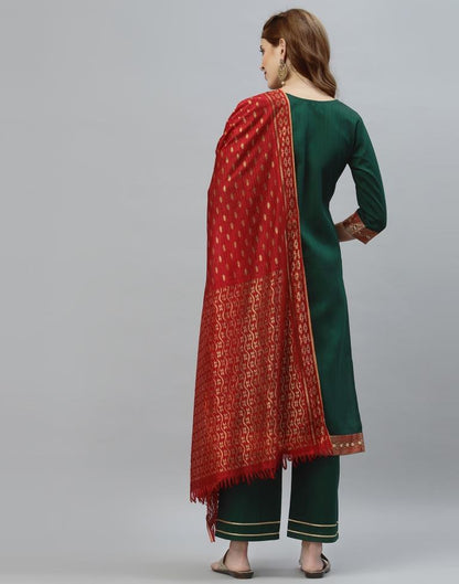Bottle Green Kurti with Pant And Dupatta | Leemboodi