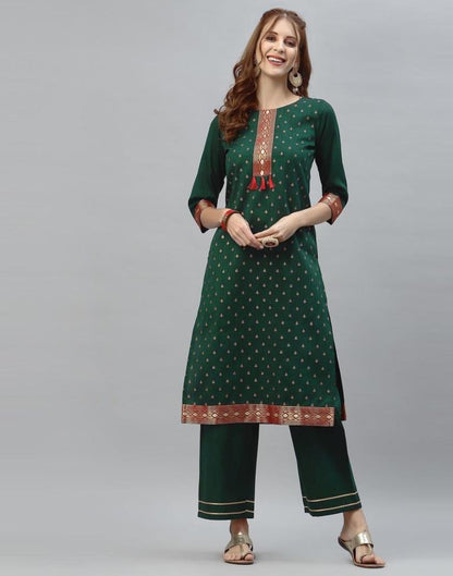 Bottle Green Kurti with Pant And Dupatta | Leemboodi