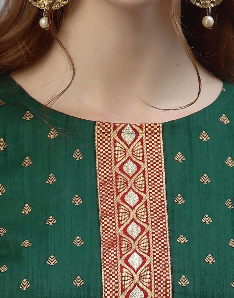 Bottle Green Kurti with Pant And Dupatta | Leemboodi