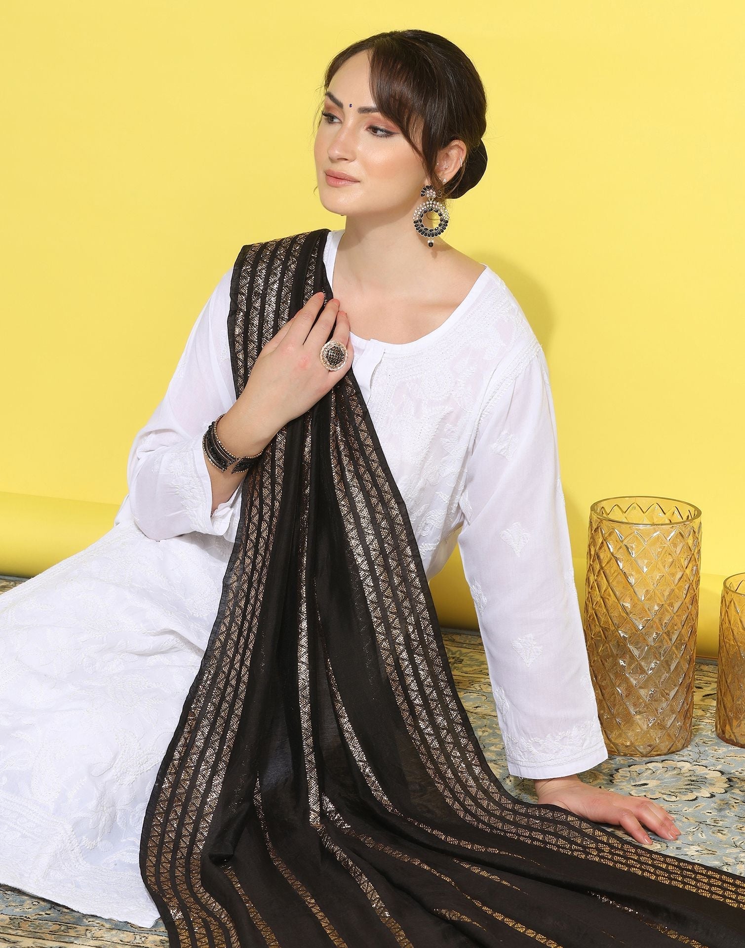Black Cotton Dupatta | Leemboodi