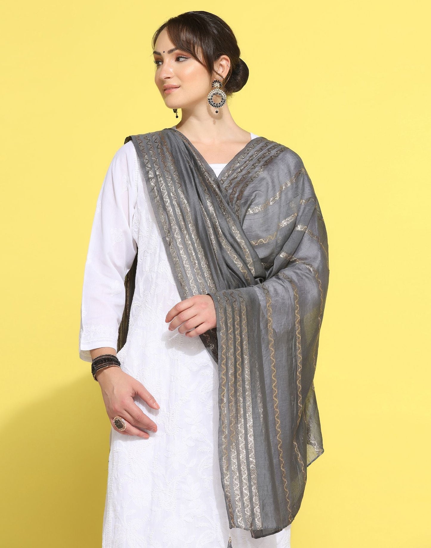 Grey Cotton Dupatta | Leemboodi