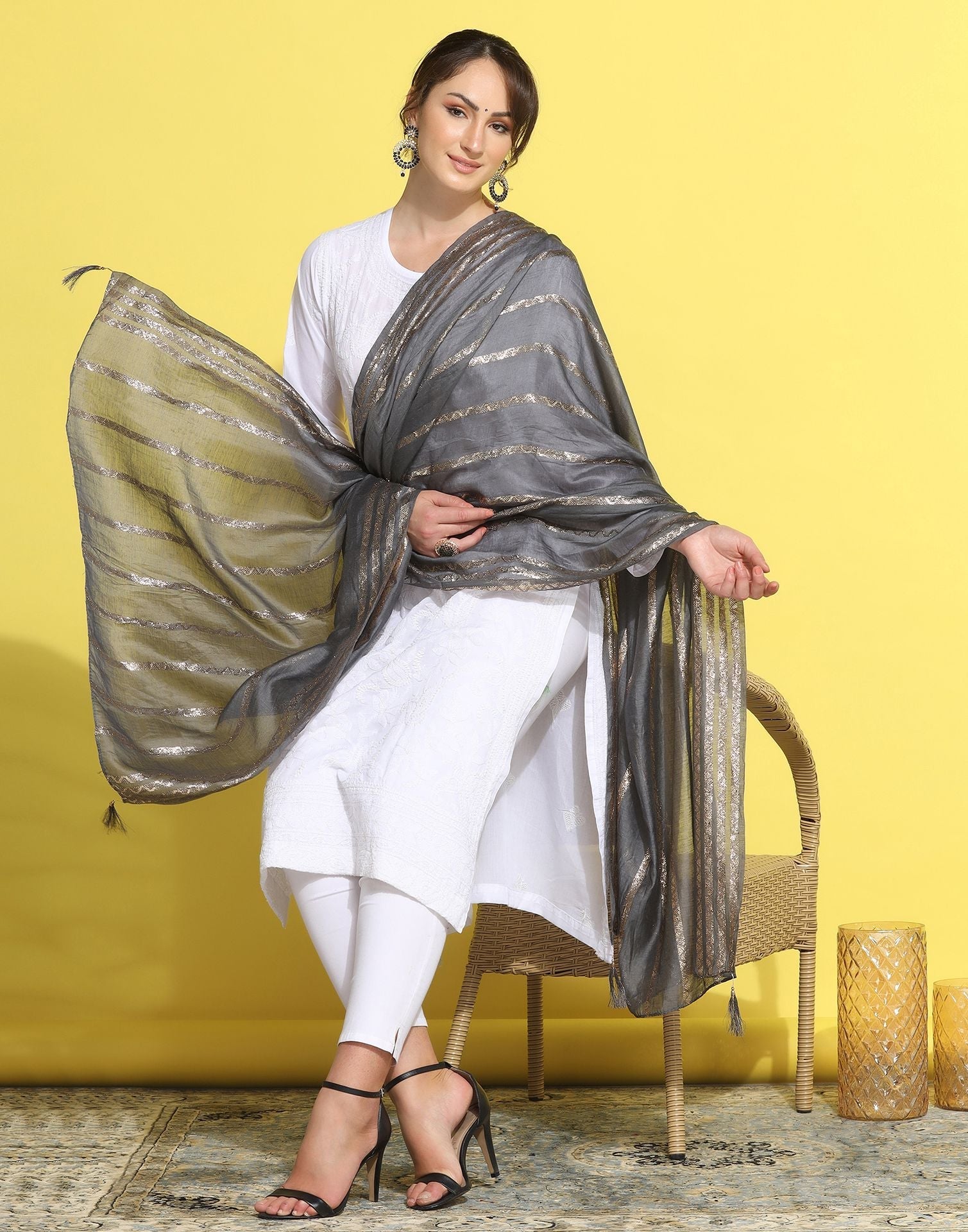 Grey Cotton Dupatta | Leemboodi