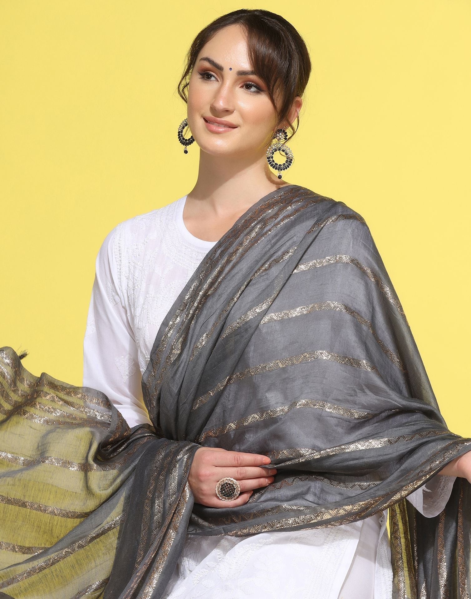 Grey Cotton Dupatta | Leemboodi