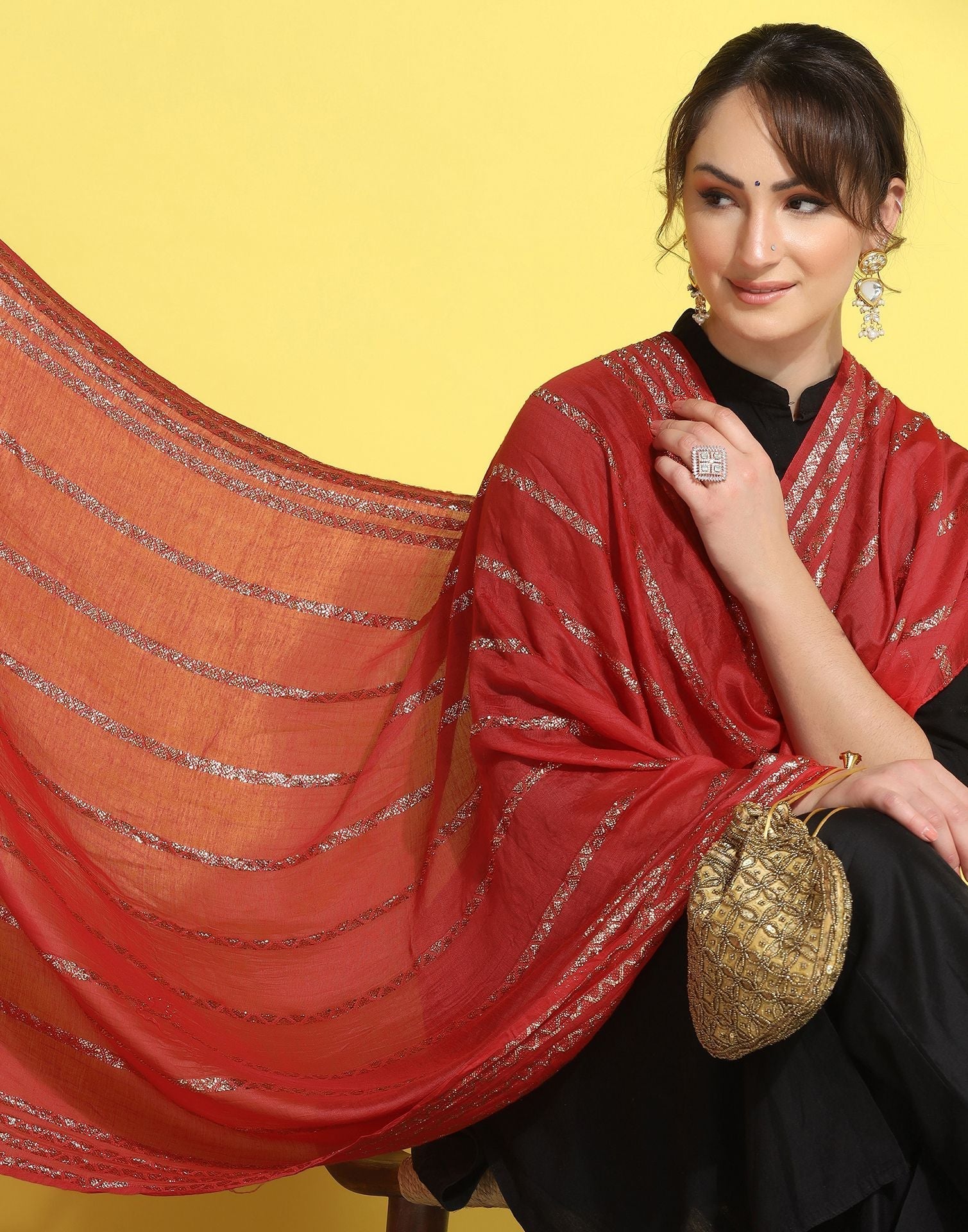 Red Cotton Dupatta | Leemboodi