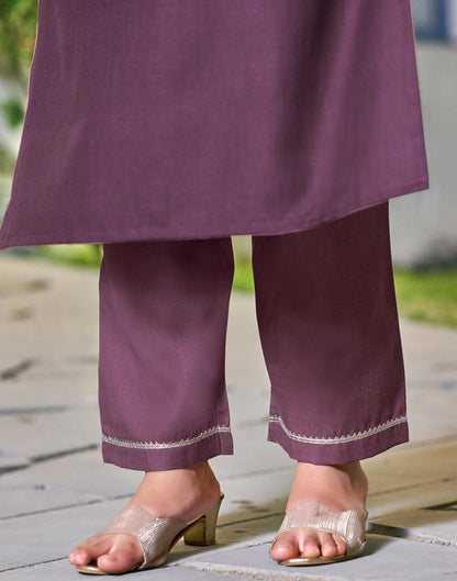 Dusty Magenta Cotton Embroidery Straight Kurta Set