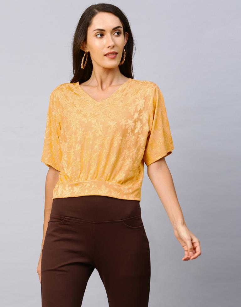 Gorgeous Mustard Yellow Coloured Terry Jacquard Lycra Tops | Sudathi