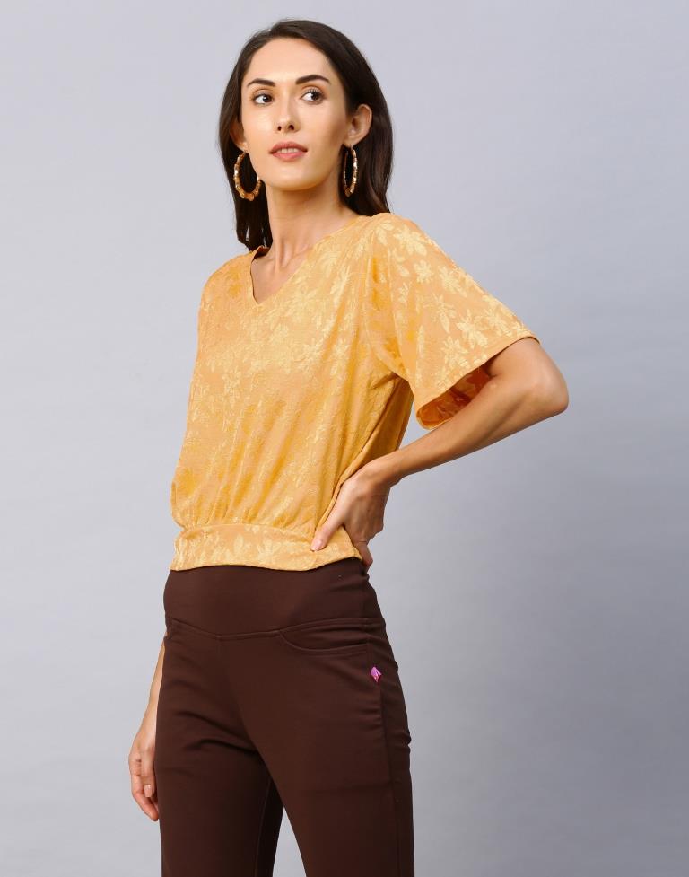 Gorgeous Mustard Yellow Coloured Terry Jacquard Lycra Tops | Sudathi