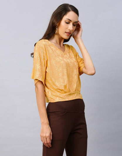 Gorgeous Mustard Yellow Coloured Terry Jacquard Lycra Tops | Sudathi