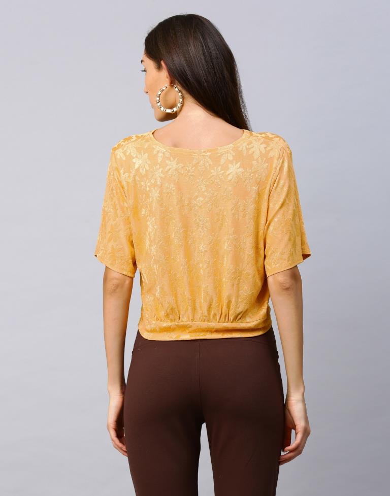 Gorgeous Mustard Yellow Coloured Terry Jacquard Lycra Tops | Sudathi