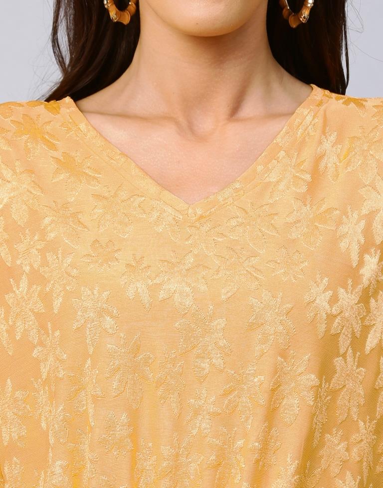 Gorgeous Mustard Yellow Coloured Terry Jacquard Lycra Tops | Sudathi