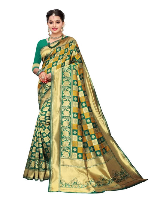 Green Coloured Poly Silk Jacquard Partywear saree | Sudathi