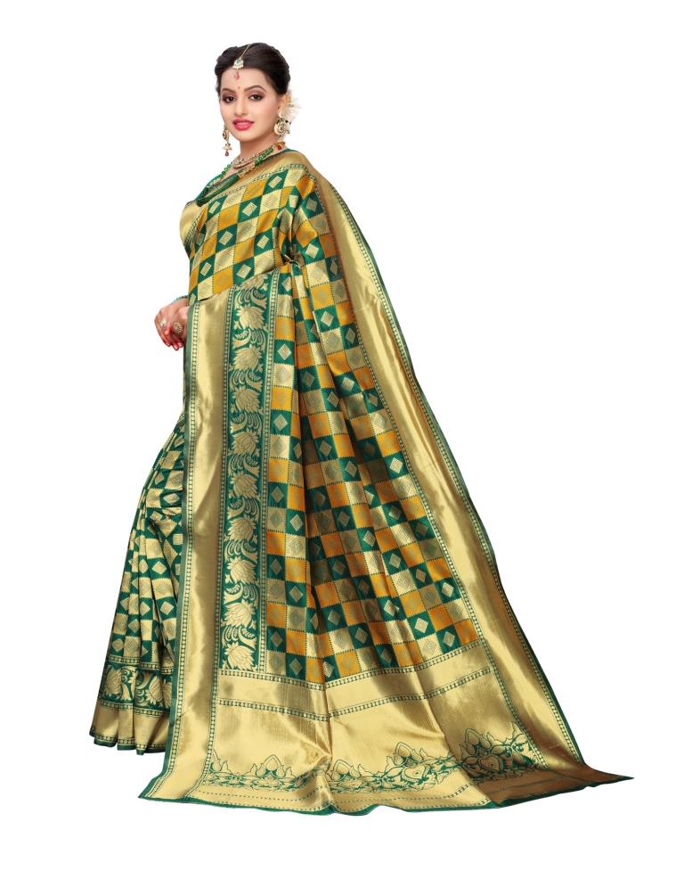 Green Coloured Poly Silk Jacquard Partywear saree | Sudathi