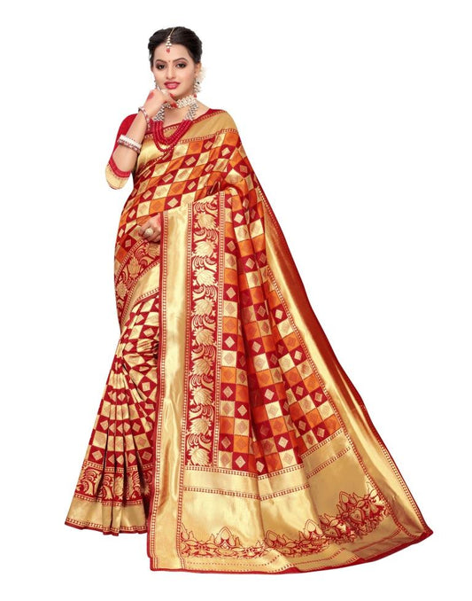 Red Coloured Poly Silk Jacquard Partywear saree | Sudathi