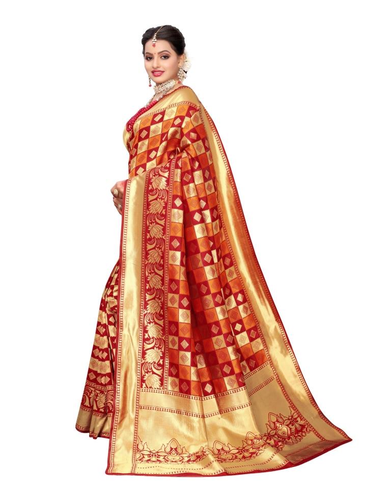 Red Coloured Poly Silk Jacquard Partywear saree | Sudathi
