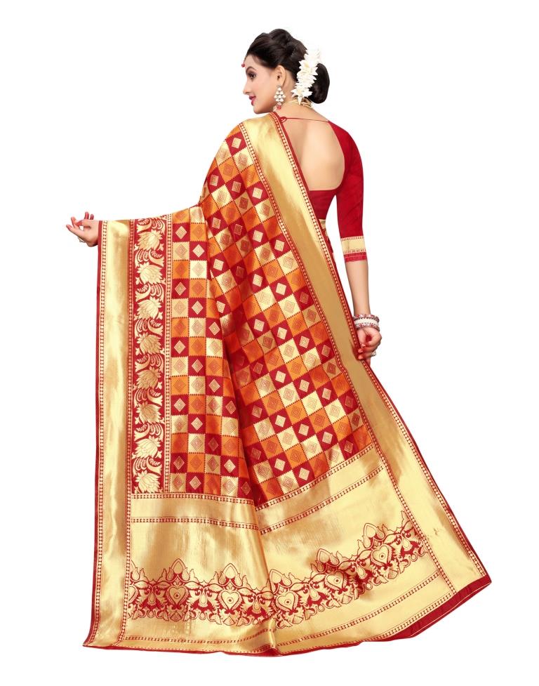 Red Coloured Poly Silk Jacquard Partywear saree | Sudathi
