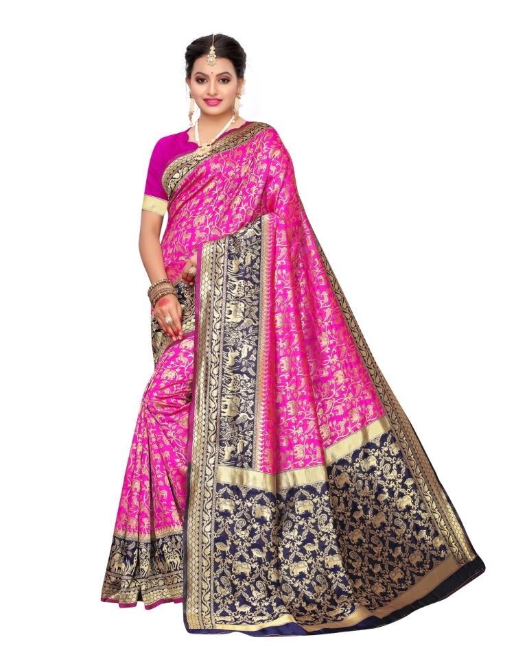 Pink Coloured Poly Silk Banarasi Jacquard Partywear saree | Sudathi