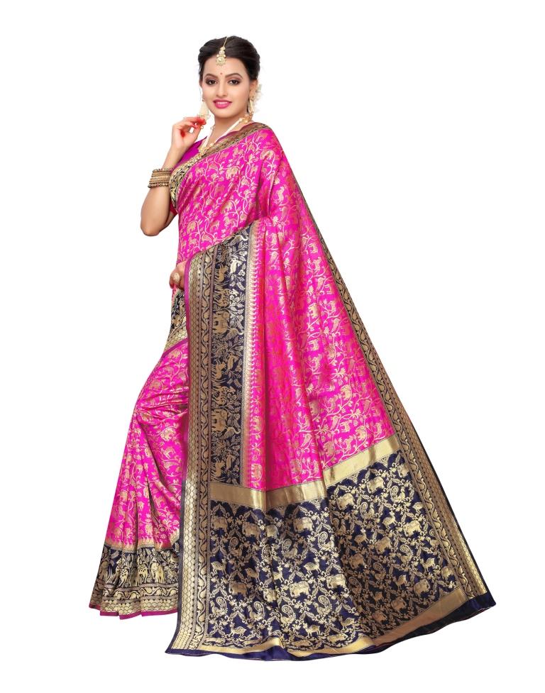 Pink Coloured Poly Silk Banarasi Jacquard Partywear saree | Sudathi