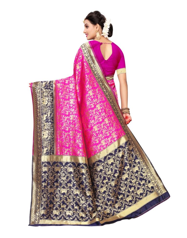 Pink Coloured Poly Silk Banarasi Jacquard Partywear saree | Sudathi