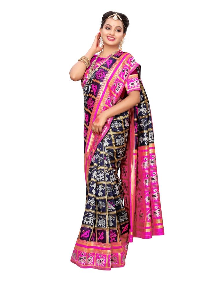 Navy Blue Coloured Poly Silk Jacquard Partywear saree | Leemboodi