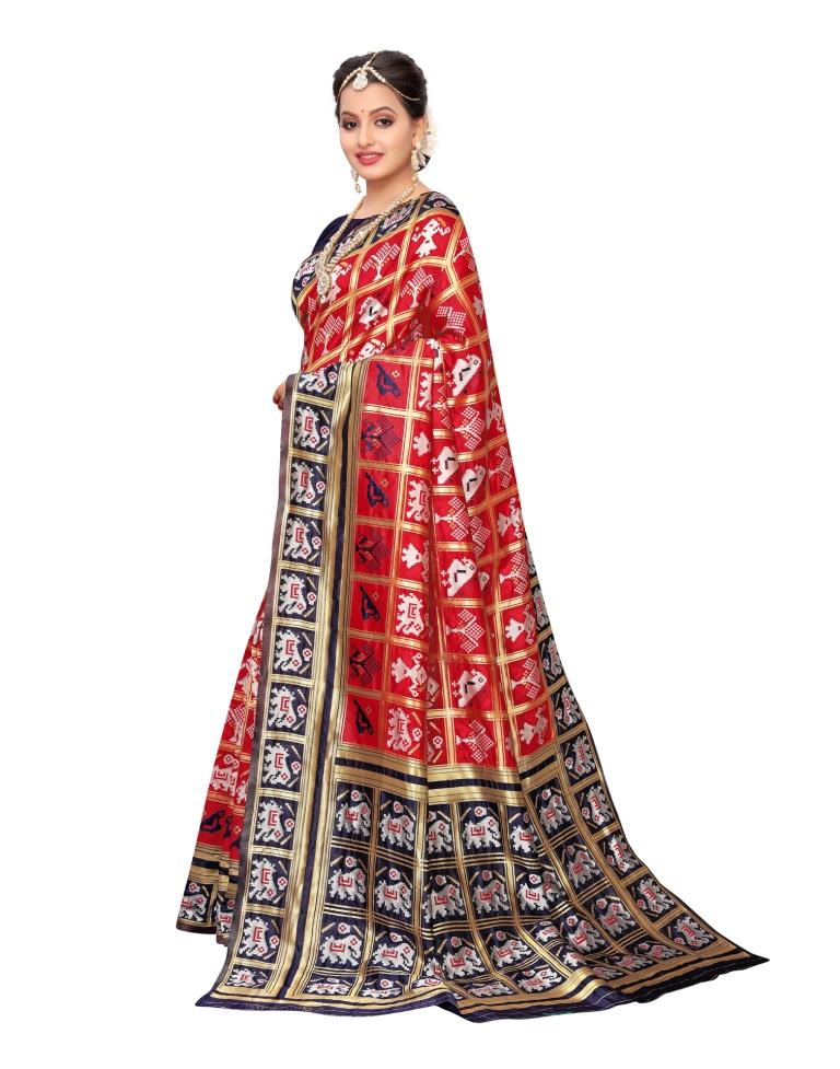 Red Coloured Poly Silk Jacquard Partywear saree | Leemboodi
