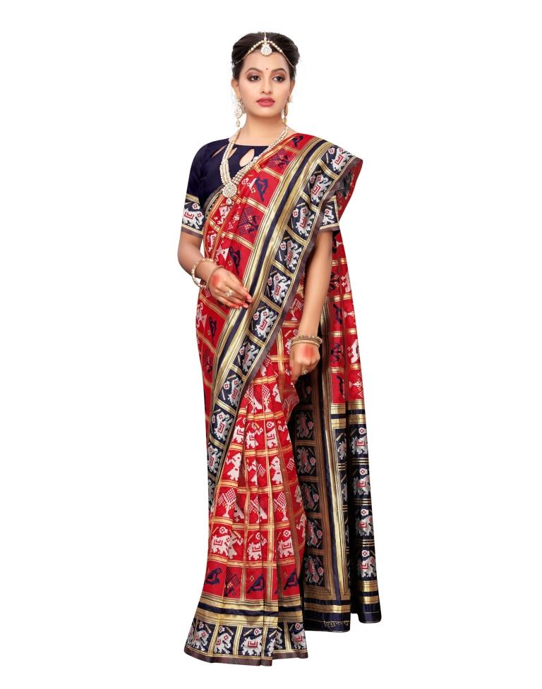 Red Coloured Poly Silk Jacquard Partywear saree | Leemboodi