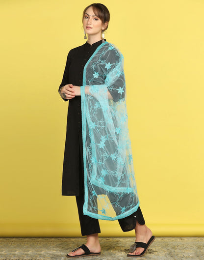 Sky Blue Net Embroidery Dupatta | Leemboodi