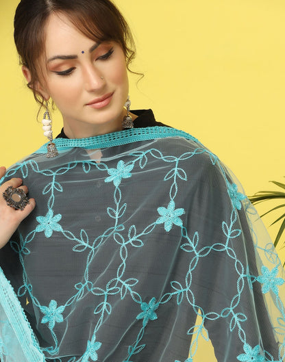 Sky Blue Net Embroidery Dupatta | Leemboodi