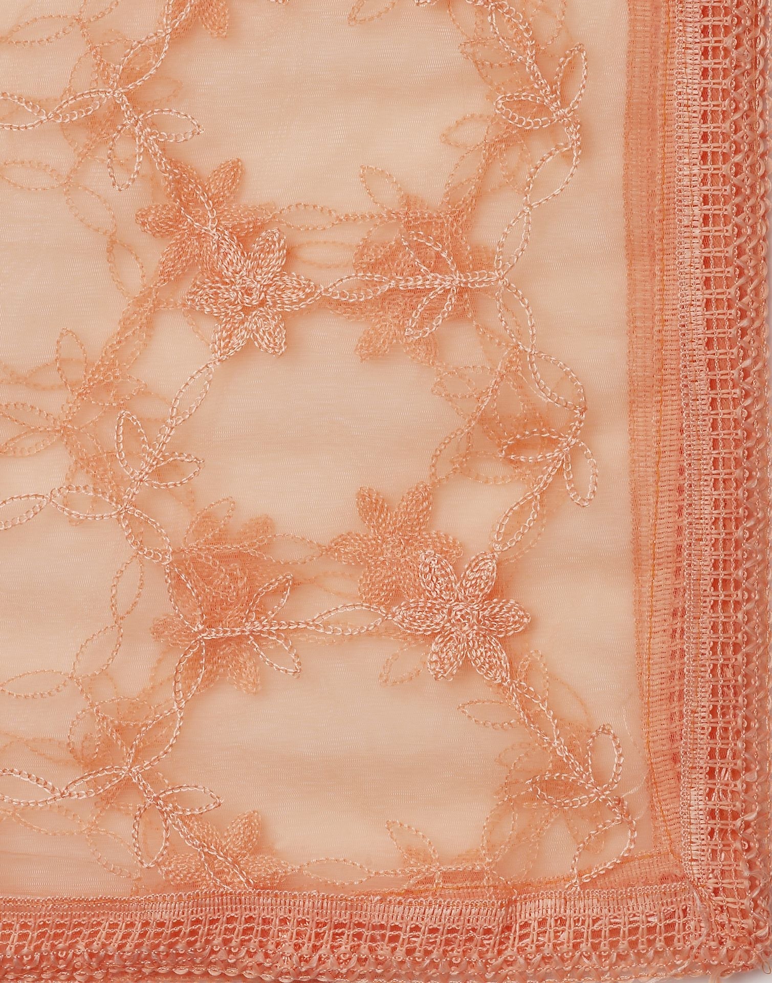 Light Orange Net Embroidery Dupatta | Leemboodi