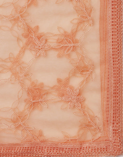 Light Orange Net Embroidery Dupatta | Leemboodi