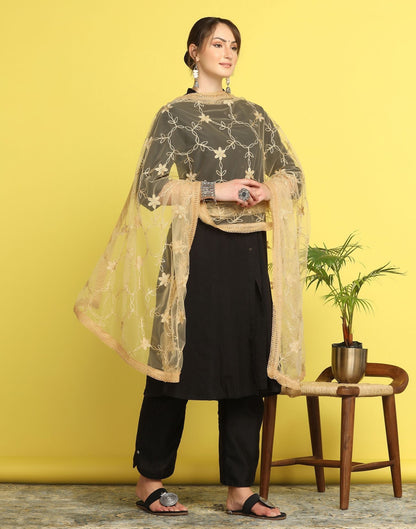 Cream Net Embroidery Dupatta | Leemboodi